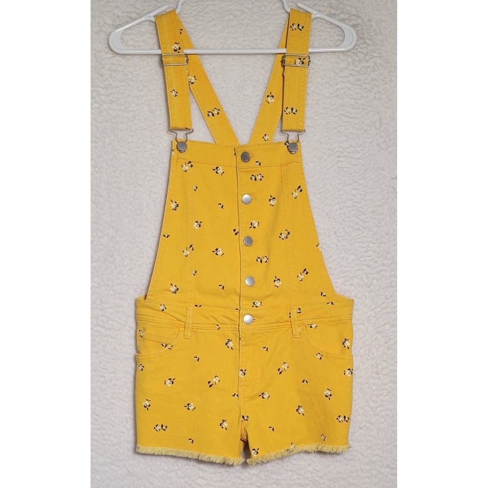Tinseltown Shortalls Overalls Sz Medium Yellow Shorts Juniors Fringe Floral 0727